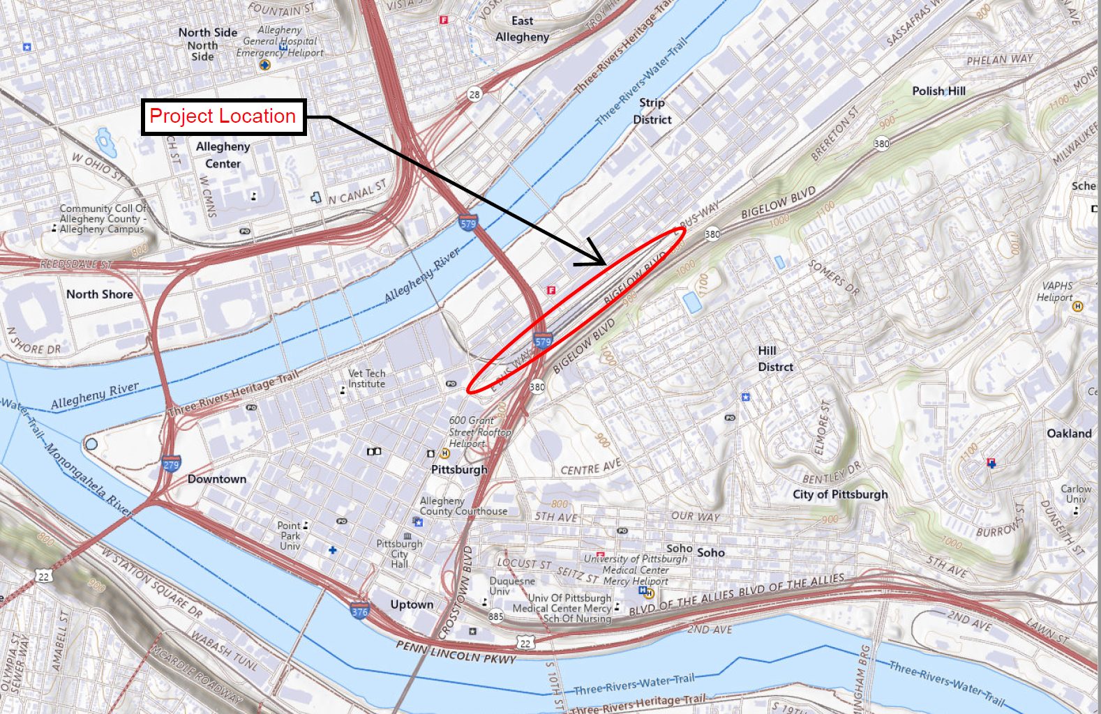 Pittsburgh Station Bypass Track Project Location